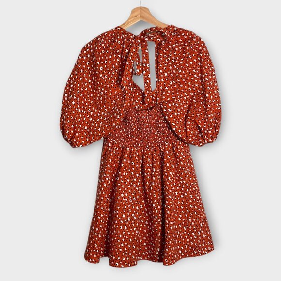 The Odells Ariel Mini Dress in Malmo Print size S Puff-Sleeved Sweetheart Boho - Picture 6 of 9